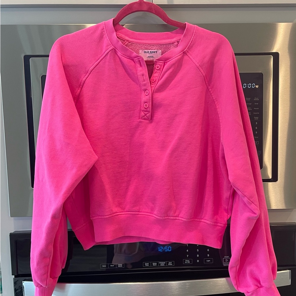 Old Navy Women's Bright Pink Crew Neck cropped sweatshirt